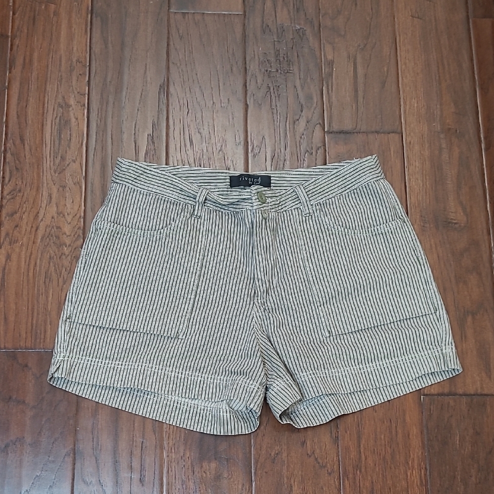 Riveted by Lee Olive Green & Tan Striped Jean Shorts size 14